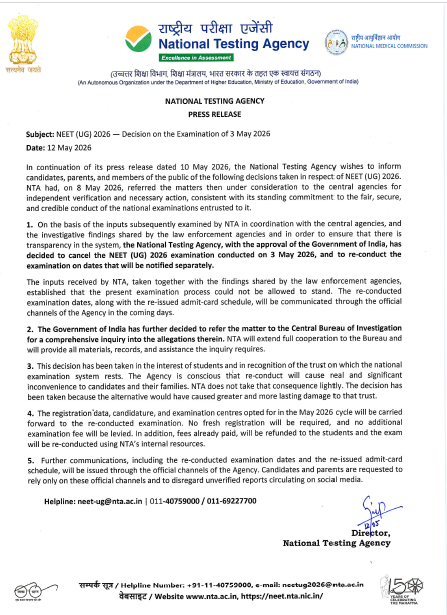 NEET UG 2026 Exam Cancelled