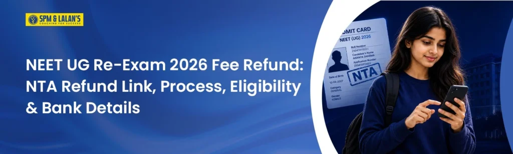 NEET UG Re-Exam 2026 fee refund banner showing NTA refund process, eligibility, and bank details for medical aspirants