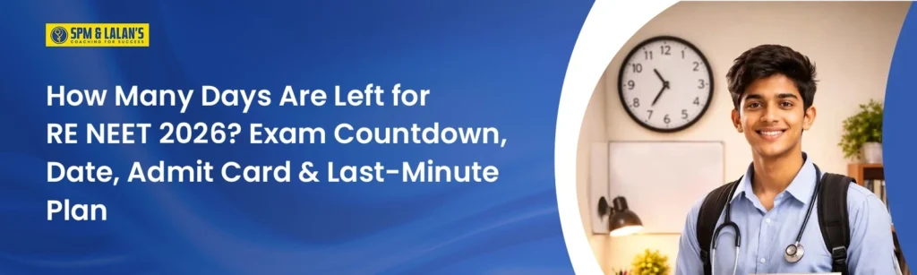 RE NEET 2026 exam countdown banner with student, exam date, admit card, and last-minute preparation plan information.