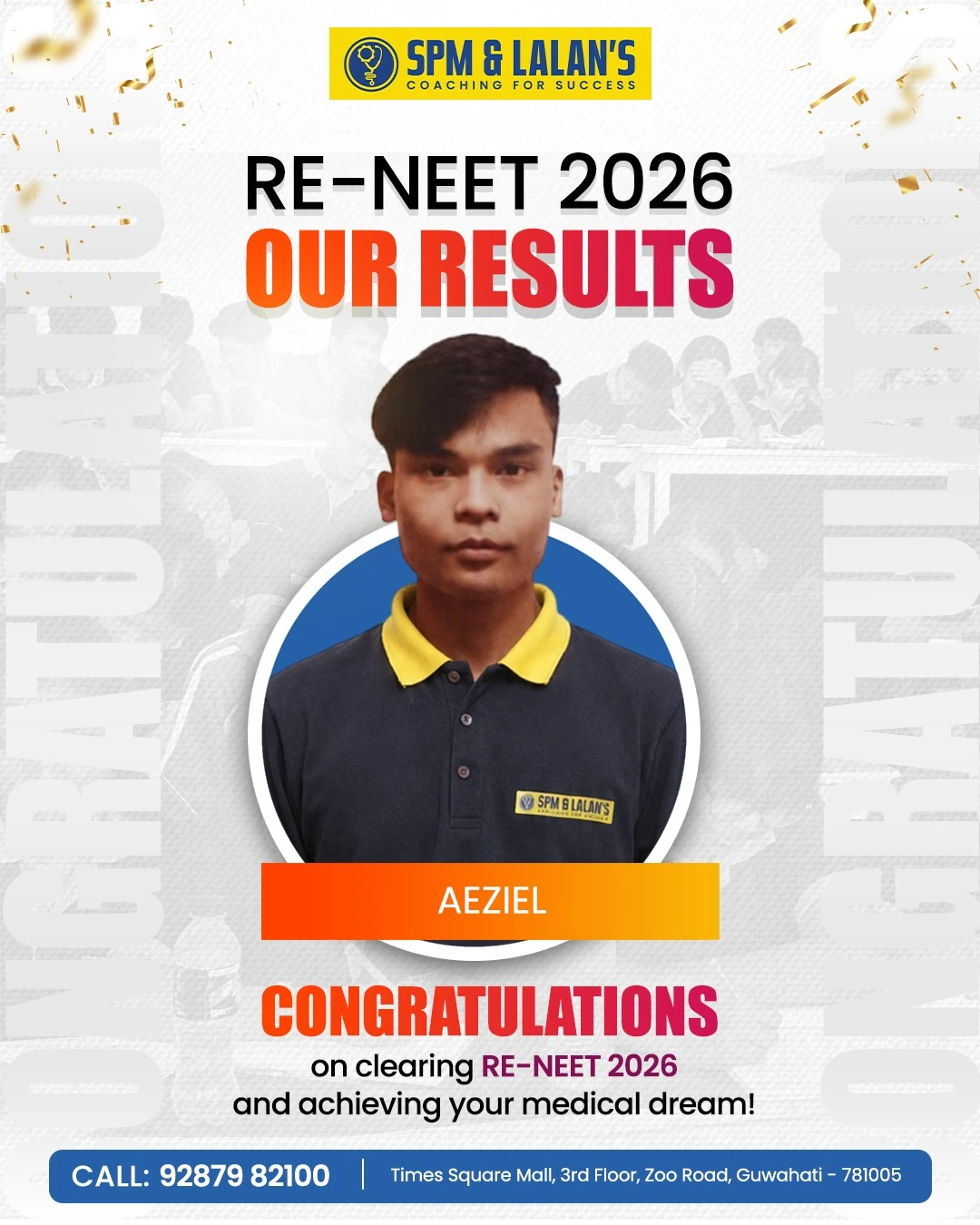 Aeziel, NEET 2026 qualified student of SPM and Lalan's