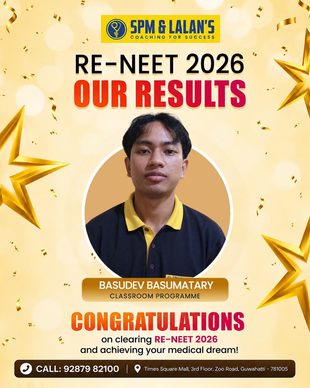 Basudev Basumatary, NEET 2026 qualified student of SPM and Lalan's Coaching