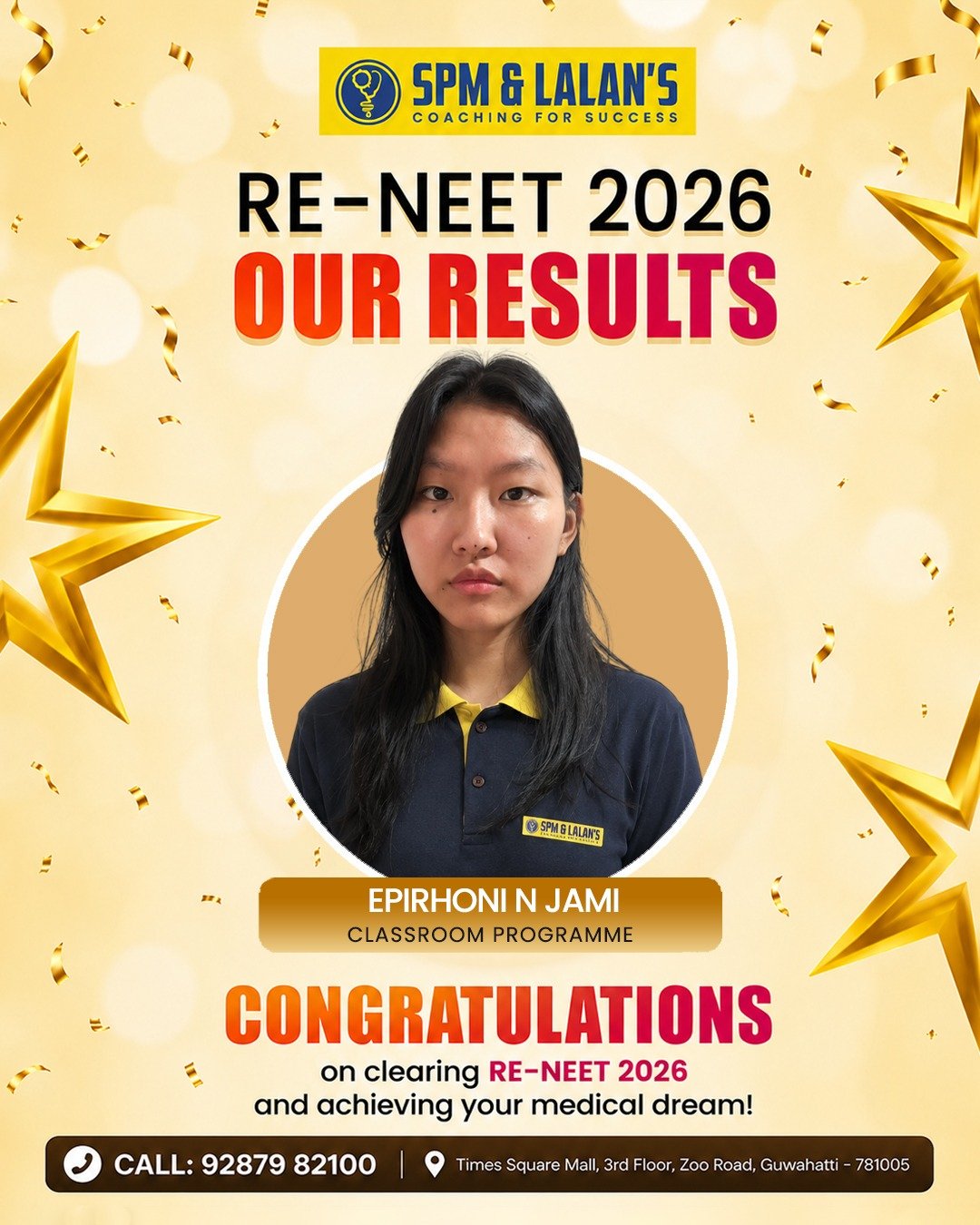 Epirhoni N. Jami, NEET 2026 qualified student of SPM and Lalan's Coaching