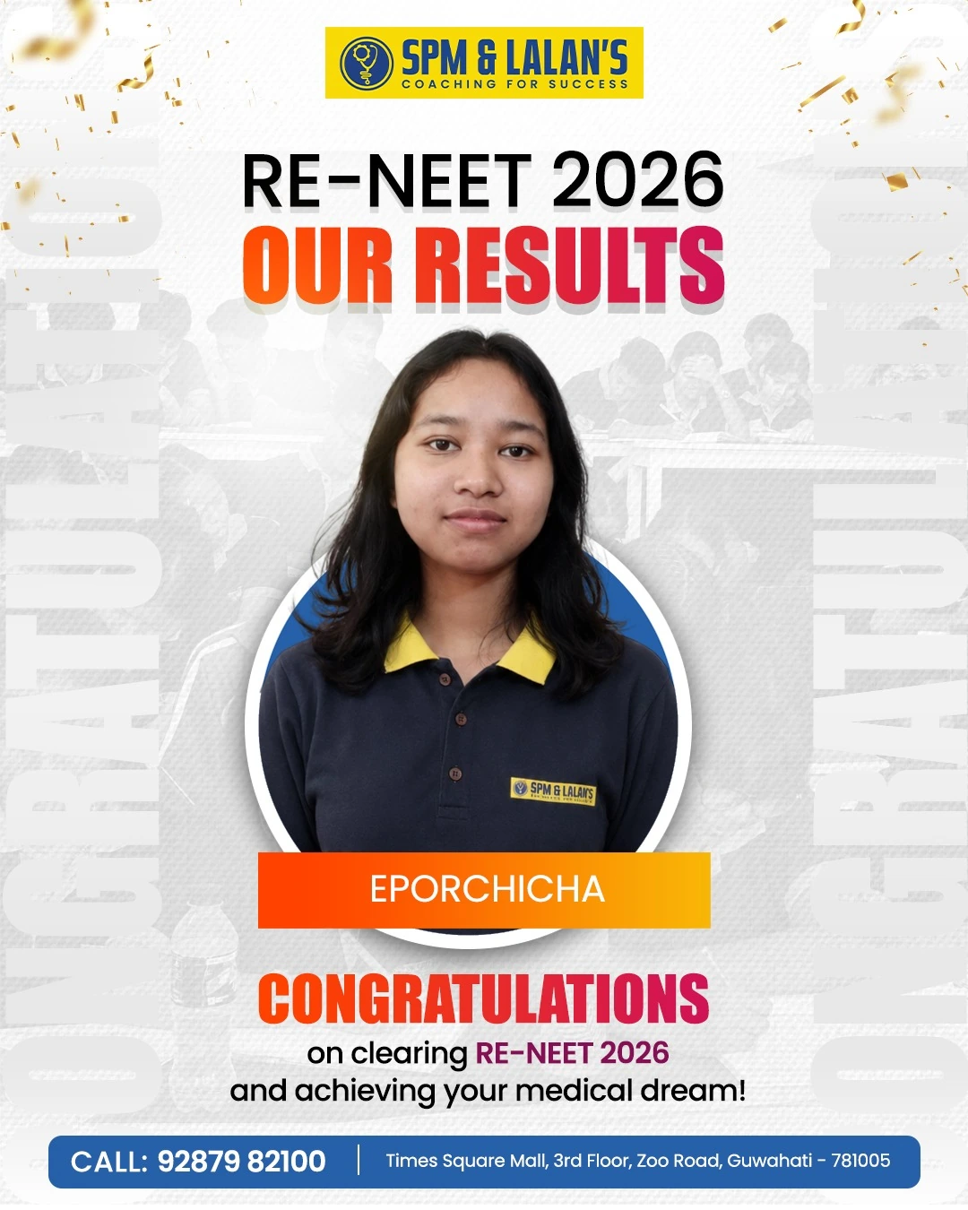 Eporchicha, NEET 2026 qualified student of SPM and Lalan's