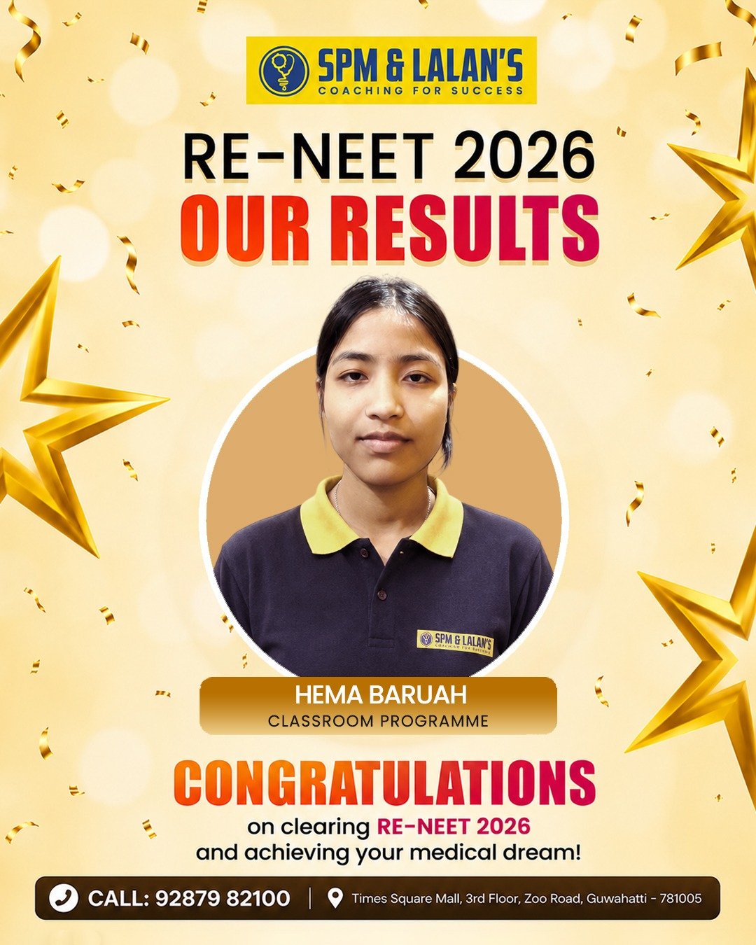 Hema Baruah, NEET 2026 qualified student of SPM and Lalan's Coaching