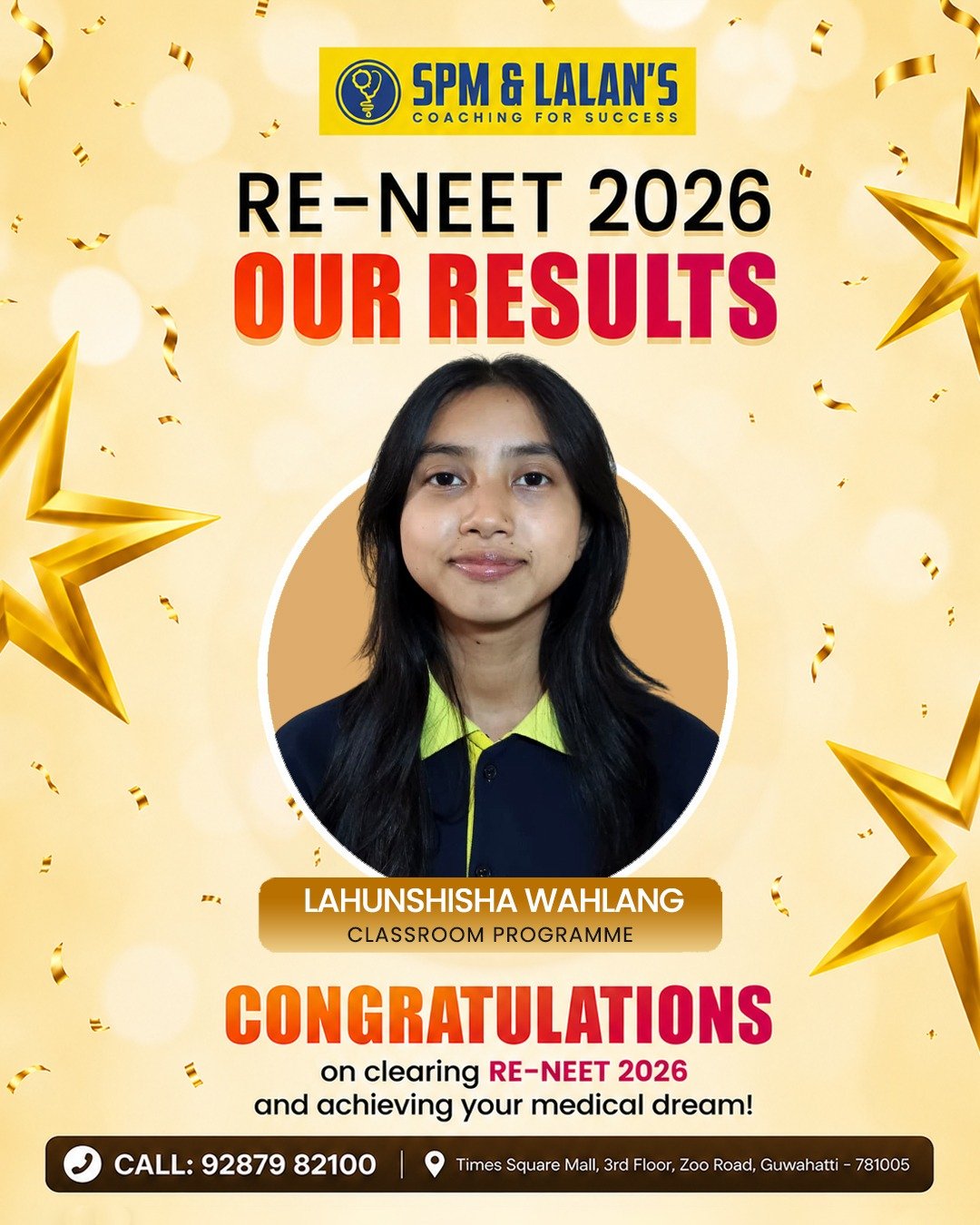 Lahunshisha Wahlang, NEET 2026 qualified student of SPM and Lalan's Coaching