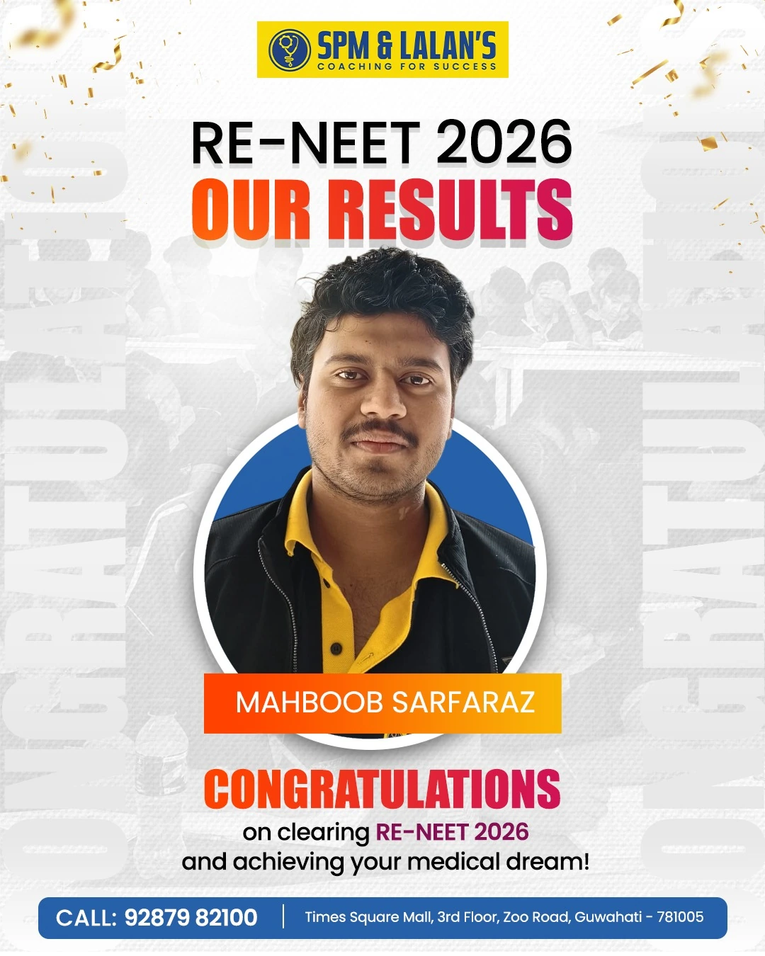 Mahboob Sarfaraz, NEET 2026 qualified student of SPM and Lalan's