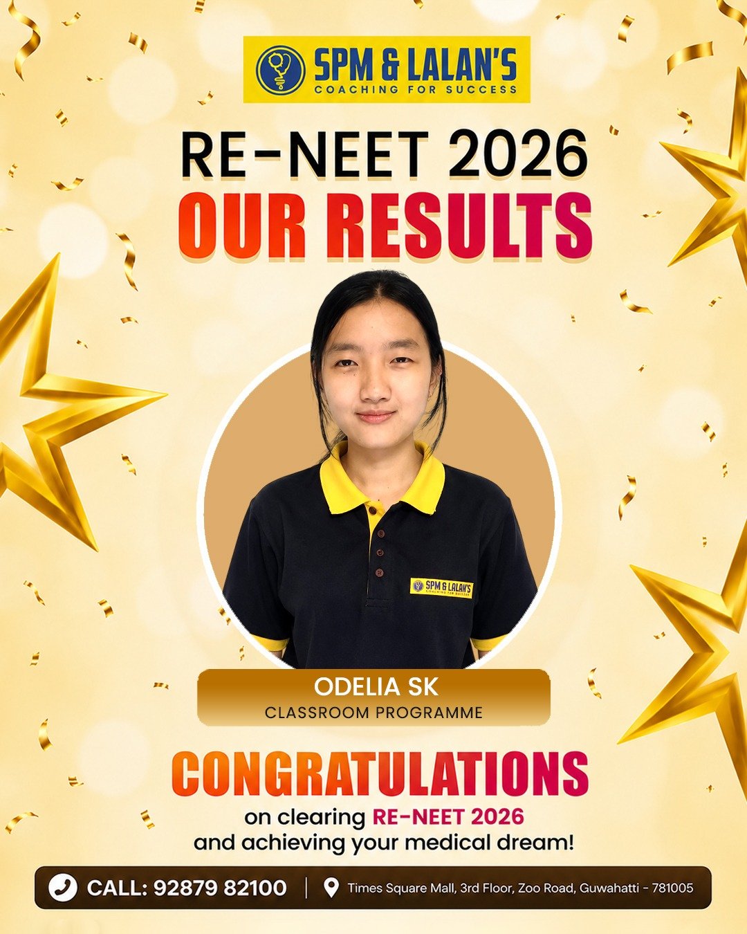 Odelia SK, NEET 2026 qualified student of SPM and Lalan's Coaching