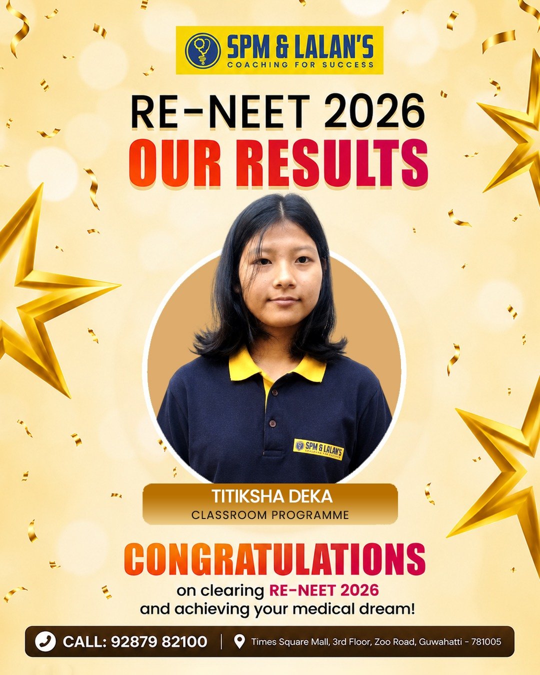 Titiksha Deka, NEET 2026 qualified student of SPM and Lalan's Coaching