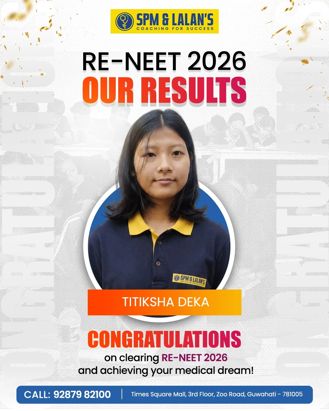 Titiksha Deka, NEET 2026 qualified student of SPM and Lalan's