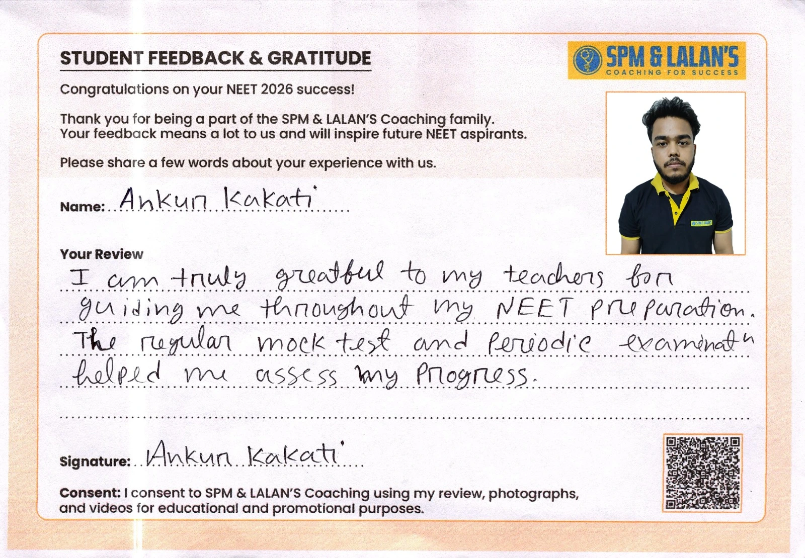 Student testimonial about learning support at SPM and Lalan's Coaching