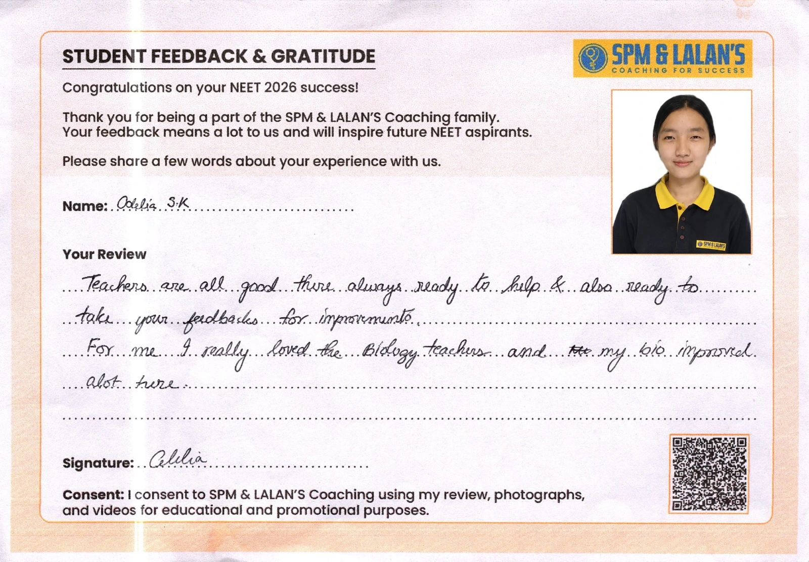 Student review praising the teachers at SPM and Lalan's Coaching