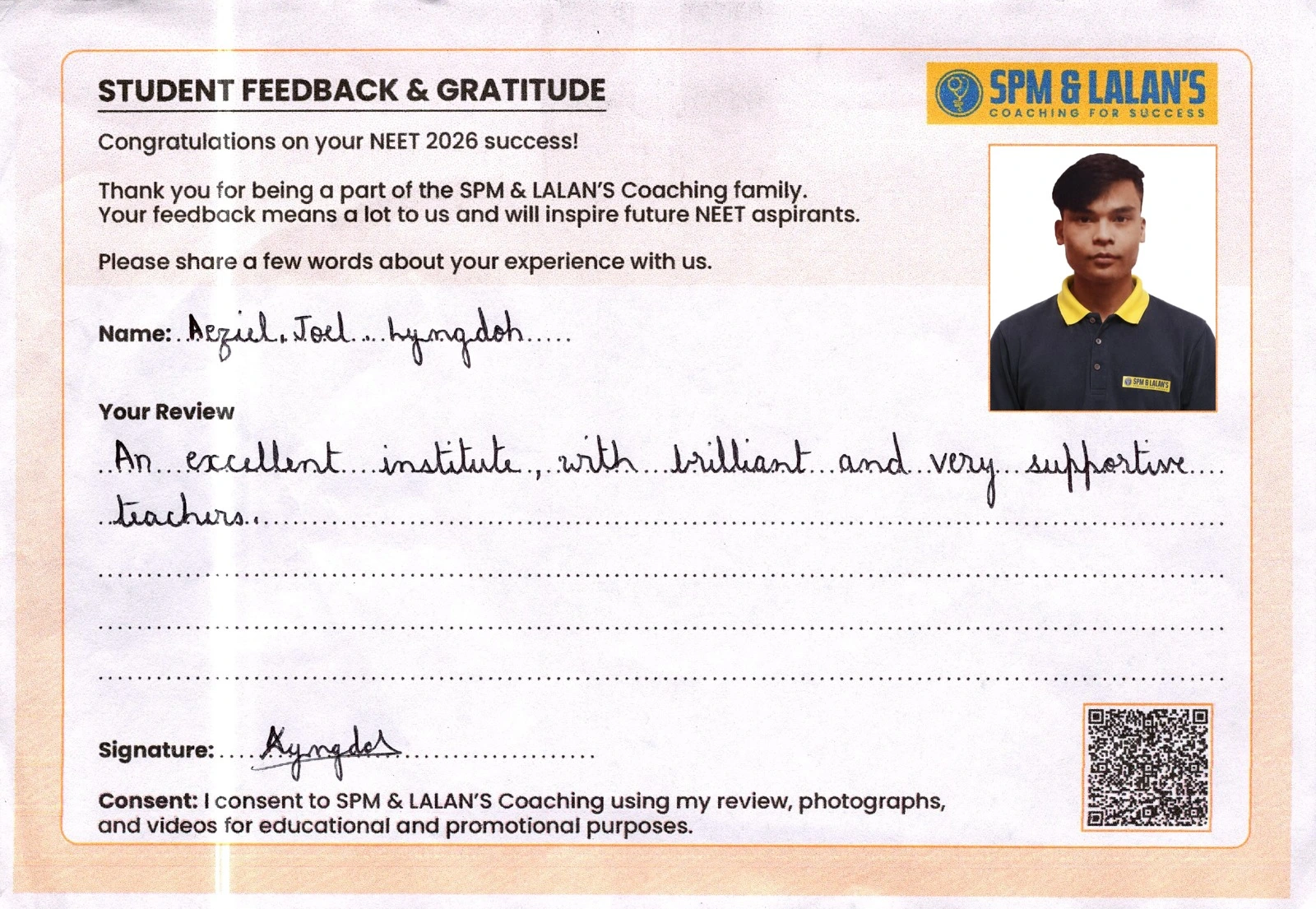 Student review about mock tests and progress at SPM and Lalan's Coaching